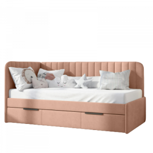 Кровать-тахта детская односппальная Элла с ящиком розовый велюр 80x160
