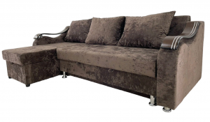 Диван угловой раскладной ППУ Евроугол коричневый с оттоманкой и подлокотниками 234 см