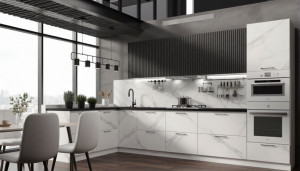 Кухонный гарнитур Модерн белый мрамор/графит на заказ