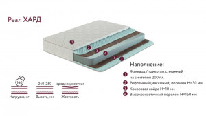Матрас беспружинный РЕАЛ ХАРД 160х200