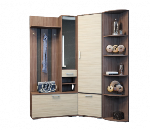 Прихожая угловая модульная Ника 4 ясень шимо темный/светлый 161х35х203