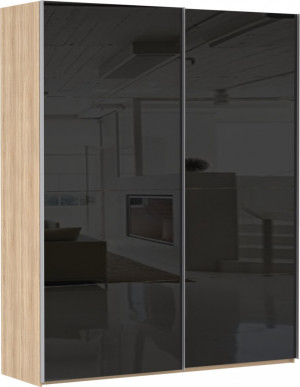 Шкаф-купе 2-х створчатый Эста  дуб бардолино/стекло черное 160х66х240