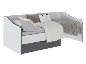 Кровать односпальная с ящиком белый/ серый Тэбби 90х200