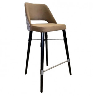 Барный стул с комбинированной спинкой велюр. ножки дерево с перекладина серебро