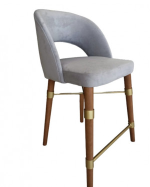 Барный стул с открытой спинкой. серый велюр ножки натуральный бук