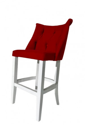 Барный стул с прошивкой, красный велюр.дерево