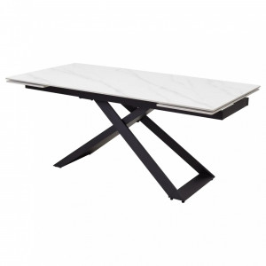 Стол обеденный раздвижной Ливорно-180 Керамика мрамор/черный металл 90х180(+40+40)