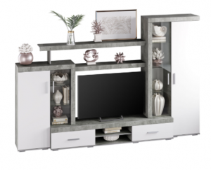 Гостиная Инстайл Метрополитан грей Белый глянец 300х46х198