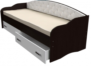 Кровать детская односпальная 2 ящика Софа с каретной стяжкой белая экокожа/венге 80х190