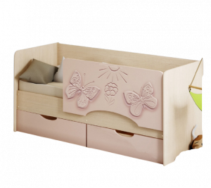 Кровать Бабочки детская с ящиками с бортиком бежевый/розовый