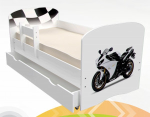 Кровать детская с ящиками белая мотоцикл