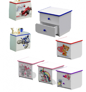 Тумба прикроватная 2 ящика детская белая с фотопечатью 44х41х47