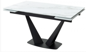 Стол кухонный раздвижной Ниагара 160 стекло белый мрамор/черный металл 90х160(+30+30)