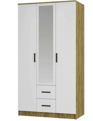 Шкаф распашной  3-х створчатый с ящиками Евро белый крафт\золотой120х61х221