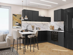 Кухонный гарнитур угловой Фрейм - 03 Stormy Silk  214х220/200х60