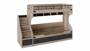 Кровать 2-х ярусная с приставной лестницей Окланд  Фон Черный/Дуб Делано 84х251х169