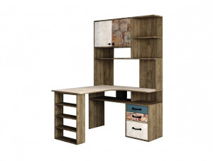 Стол компьютерный угловой левый с ящиками Сканди Термит бежевый 120х120х185