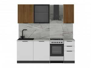 Кухня Ватель Белый/Дуб рейка шоколад 220х60х216