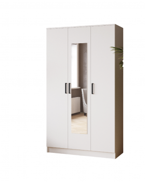 Шкаф распашной 3-х створчатый комбинированный Ларс с зеркалом Белый 120х51х210