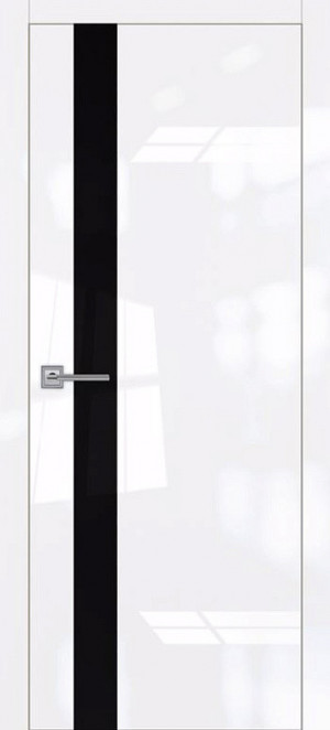 Дверь 45 модель Белая с чёрным стеклом и пластиковой продольной кромкой