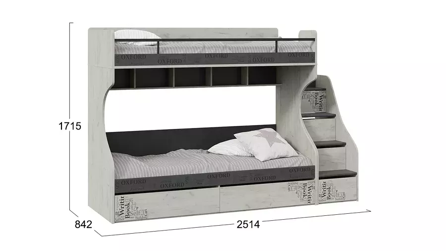 Кровать 2-х ярусная с лестницей приставной с ящиками «Оксфорд-2»