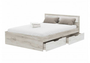 Кровать двуспальная с ящиками Гармония КР 604  Дуб крафт Белый/Серый 160х200