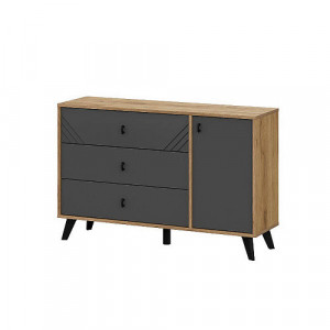 Комод Байкал 3 ящика со створкой Дуб Золото Графит 114х33х73