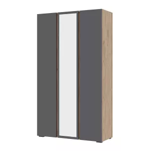 Шкаф 3-х створчатый с зеркалом Хелен серый/дуб крафт золото 120х46х210