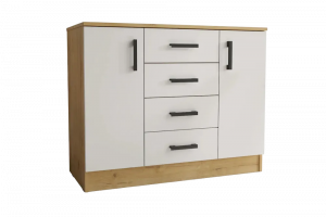 Комод 4 ящика и 2 створки К1000-2Д  дуб вотан/белый 100х44х83