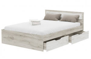 Кровать Гармония 1600 с ящиками Дуб крафт серый/белый (Ш1652* Д*2032 *В780)