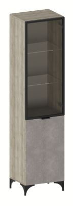 Пенал со стеклом Модульная гостиная Шер Шк3322 дуб серый/сантьяго 46х38х189