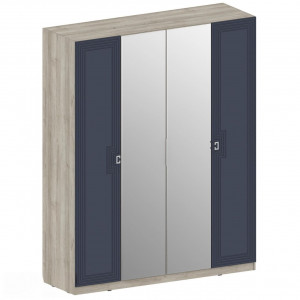 Шкаф распашной 4-х створчатый Лежер ШК-3107 с зеркалом синий/дуб серый 183х59х230