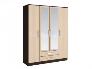 Шкаф распашной  4-х створчатый с зеркалом 2 ящика Фиеста Ясень светлый 160х61х221