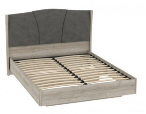Кровать двуспальная с мягким изголовьем Шер дуб серый/серый 180х200 см