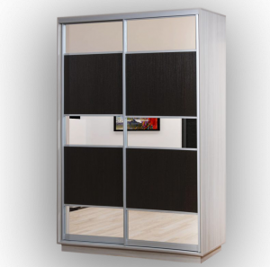 Шкаф купе 2-х створчатый распашной Зеркало/лакобель черная 160х45х220
