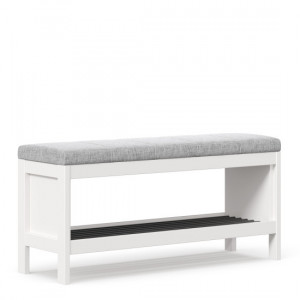 Обувница-скамья Бланко с мягким серым сиденьем белая 101х34х37