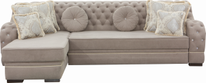 Диван угловой раскладной Элегия с оттоманкой каретная стяжка со стразами бежевый 310х180 см