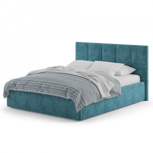 Кровать двуспальная с ПМ и ящиком Марта рогожка голубая 140х200