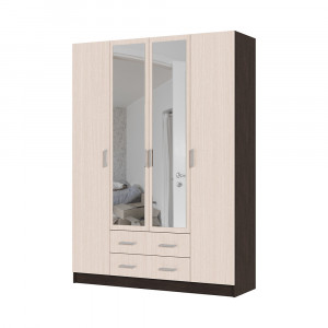Шкаф распашной 4-х створчатый с ящиками и зеркалом Гармония ШК 602 М Венге/белфорт 160х50х220
