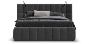 Кровать двуспальная Босс.XO с выдвижными тумбами и ящиками велюр Moнолит серая 180х200