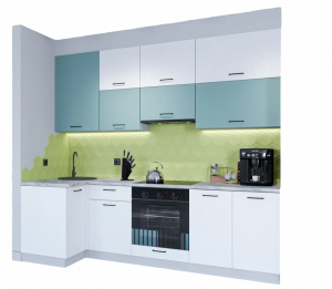 Кухонный гарнитур угловой Флэт-04 Белый бирюзовый 250