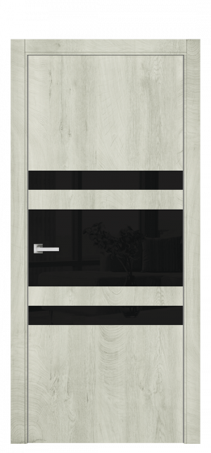 Межкомнатная дверь А14 ДО  Белый дым со стеклом черный 80х200