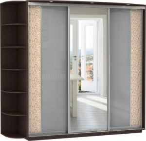 Шкаф купе 3-х створчатый Оптим венге/экокожа/стекло цветное/зеркало 150х50х220
