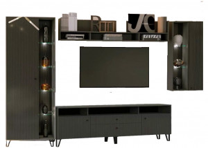 Гостиная стенка Оливия графит с рельефным фасадом 346х42х222