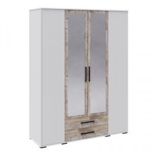 Шкаф распашной 4-х створчатый с зеркалом Соната с ящиками белый/дуб юкон 161х54х212