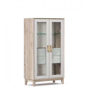 Шкаф-витрина двухстворчатый распашной малый Липари с 2-мя ящиками Дуб маувелла белый 89х44х160