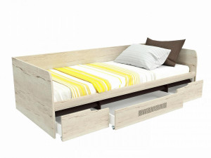 Кровать односпальная 90х200 с ящиками Мале Дуб галифакс белый