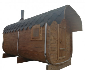 Баня-бочка с козырьком Сосна коричневая 190х200