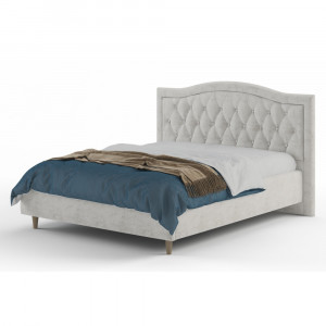 Кровать двуспальная интерьерная с ПМ и ящиком Каролина-2 с каретной стяжкой велюр молочный 160x200