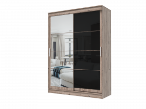 Шкаф-купе 2-х створчатый с зеркалом ГРАНД Дуб Горный Лакобель черная 160х62х220